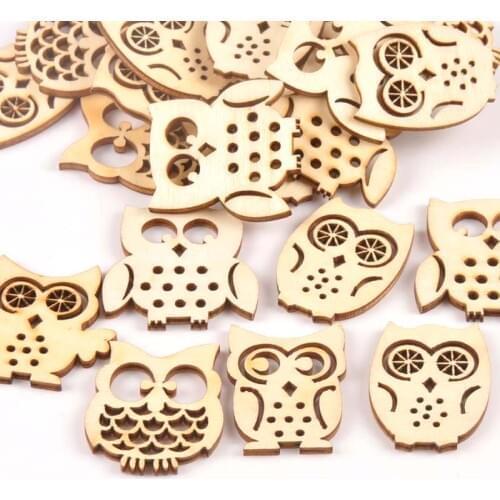 Mix Natrual Owl Shape Wooden Ornament DIY Crafts Home Decoration Scrapbooking Wood Slices Handmade Accessories 15Pcs m1544