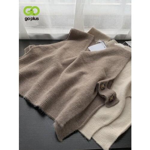 GOPLUS Knitted Sweater Vests for Women Vintage Solid Clothes Vests Womans Chaleco Punto Mujer Chaleco Mujer Gilet Femme