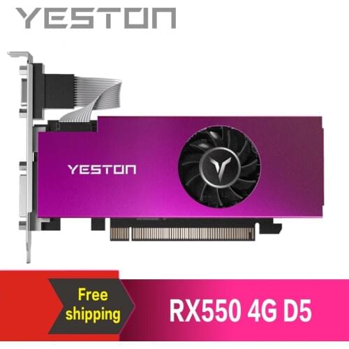Yeston Radeon RX550 4GB GDDR5 1183MHz 512processors PCIExpress 3.0 DirectX12 Single Slot VGA+HDMI+DVI-D graphics card of Desktop