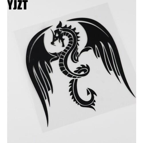 YJZT 13.7CMX15.3CM High Quality Serpent Dragon Wings Vinyl Car Sticker Black /Silver 13C-0123