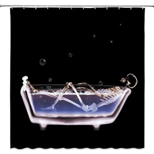 Funny Skull Shower Curtain Abstract Dark Horror X-ray Skeleton Fabric Bathroom
