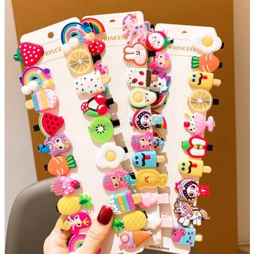 10PCS/Set Girls Cute Cartoon Fruits Ice Cream Unicorn Hair Clip Barrettes Headband Hair Ornament Fashion Kids Hair Accessories