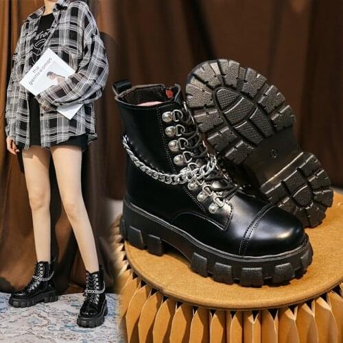 Gothic Lolita Black Martin Boots Womens High-top Punk Short Boots Motorcycle Platform Shoes Demon Mary Jane Shoes