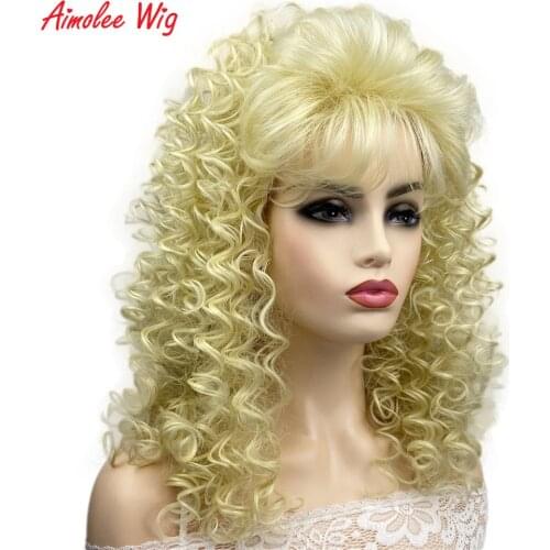Aimolee Womens Tight Curl Wig Blonde Long Curly Natural Capless Synthetic Wigs Cosplay