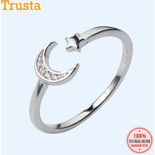 Trustdavis 2020 Trend 100% 925 Sterling Silver Ring Fashion Moon Star CZ Opening For Women Wedding Party 925 Ring Jewelry DA125