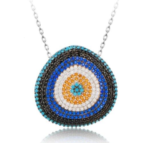 Hot Sale Love Trendy 925 Silver Lucky Turkish Jewelry Zircon Fashion Evil Eye Necklace For Women Valentines Day Luxury Designer
