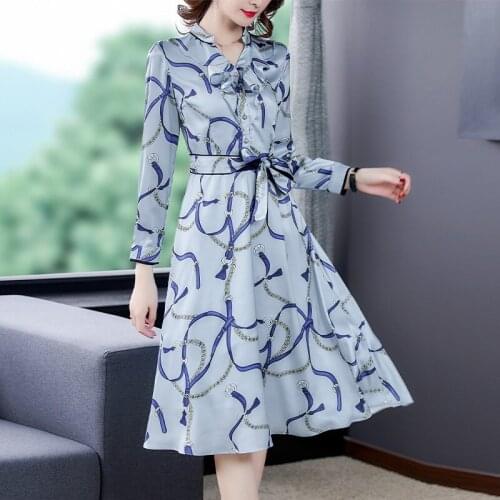 French Fashion Printed Dress Ladies Clothing Autumn New Womens 2020 Rabbit Fur High Waist Ruffled V-neck Women Dress Belt Q241