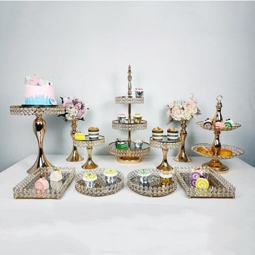 Gold Crystals Cupcake Stand Wedding Plates Set Metal Round Party Dessert Display Cake Decorating Supplies
