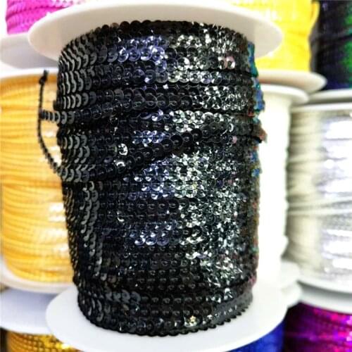 10 Yards 3mm Sequins Trim Sewing For Craft Paillette Ribbon Flake String Spangle DIY Sewing Clothing Bags Accessory Black