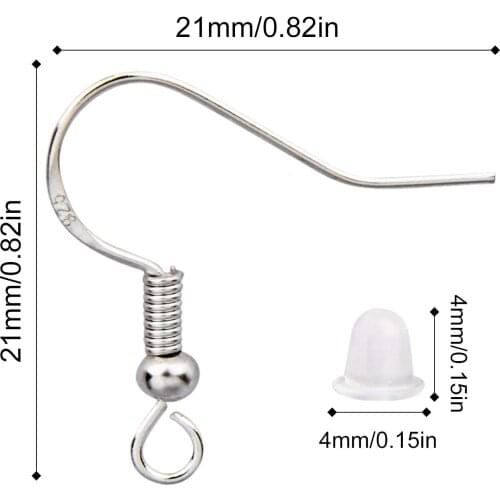 100P/50Pairs of 925 Hypoallergenic Silver Earring Hooks with 100 Soft Transparent Bullet Ear Backs DIY Production Certificate