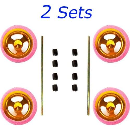 2 Sets Sponge Tires with Aluminum Alloy Wheel Hubs for Auldey 4WD Racing Car Model