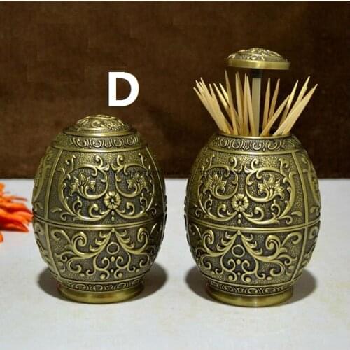 2017 New Design Zinc Alloy Vintage Automatic Toothpick Holder Zinc Alloy Metal Toothpick Dispenser Box Organizer European Style