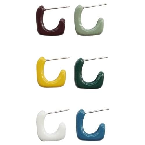 2021 Asymmetric Enamel Small Square Geometric Hoop Stud Earrings for Women Minimalist Cute Earrings Valentine Jewelry Gift