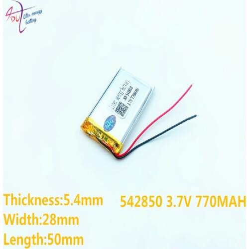 3.7V 770mAH 542850 553050 polymer lithium ion / Li-ion battery for dvr,GPS,mp3,mp4,cell phone,speaker