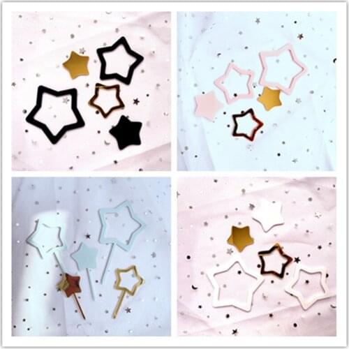5PCS/set Star Cake Topper Gold Silver Crown Acrylic Birthday Party Cake Insert Cake Decoration Wedding Cakes Dessert Decor