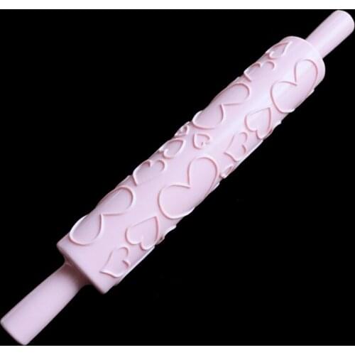 Non-Stick Heart Pattern Plastic Rolling Pin Fondant Roller Kitchen Sugar Craft Cake Dough Decorating Tool