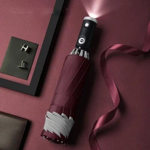 Automatic Folding Umbrella With LED Flashlight Reflective Rain Sun Reverse Umbrella Ten Bone Car Sun Umbrella Business Umbrellas