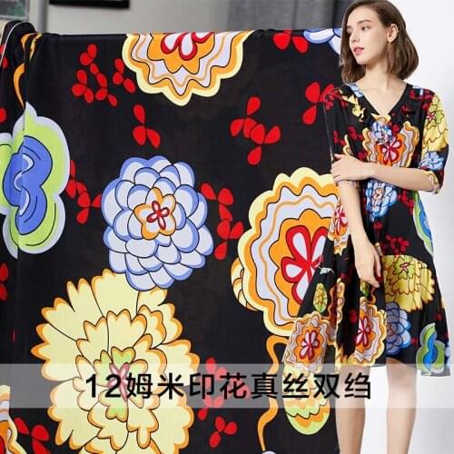 White waxberry 12momme Red Word Printed Crepe de Chine 100% Silk Materials Shirt Dress DIY clothes fabrics Freeshipping