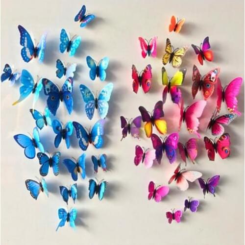 Free shipping 12pcs PVC 3d Butterfly wall decor cute Butterflies wall stickers art Decals home Decoration