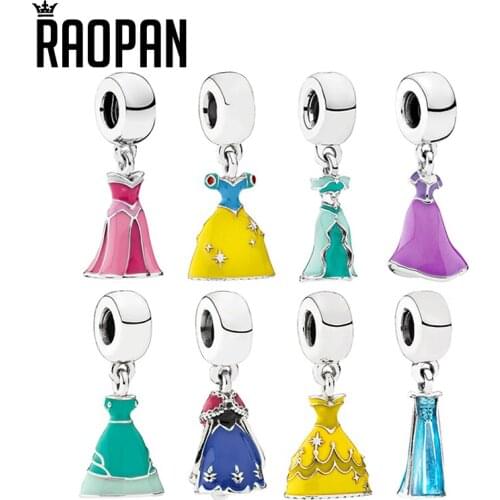RAOPAN Cartoon Princess Dress Bracelet Charm 925 Sterling Silver Glamour Girl Fashion Jewelry