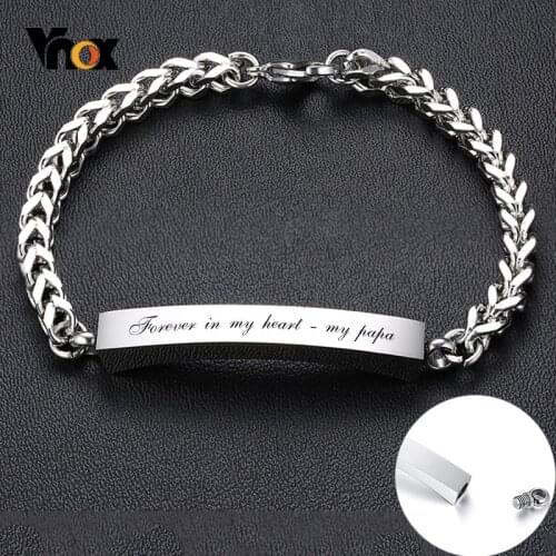 Vnox Can Open Tube Urn Bracelets for Women Men Customize Name Words Memorial Bangle Stainless Steel Foxtail Link Chain Wristband