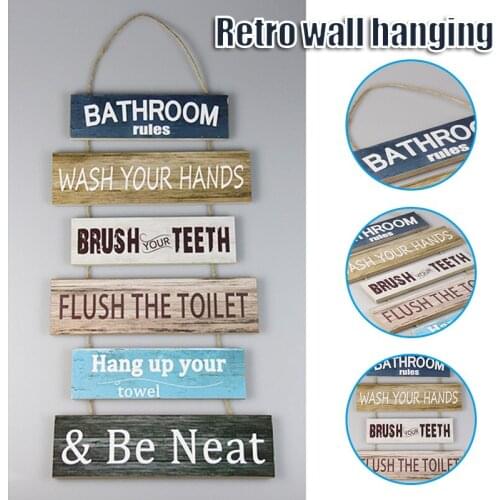 Wooden Hanging Ornament Retro Wall Decoration Crafts Home Accessories Letter Pattern Pendant for Bathroom DEC889