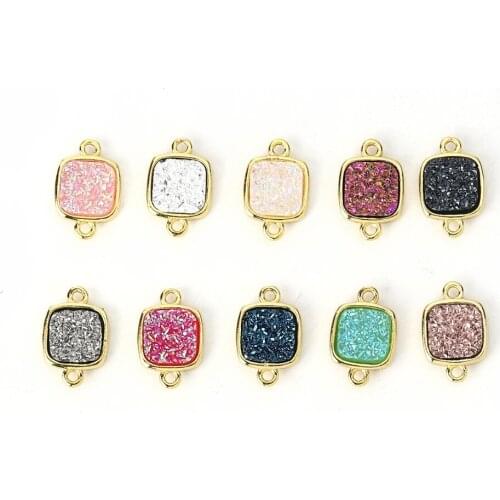 DoreenBeads Trendy Copper & Synthetic Quartz Connectors Rectangle Gold Filled Colorful Charms 15mm x 10mm( 3/8"), 2 PCs