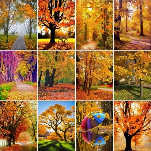 HUACAN Diamond Painting Autumn Full Drill Diamond Embroidery Tree Maple Leaf Cross Stitch Diamond Art Wall Stickers