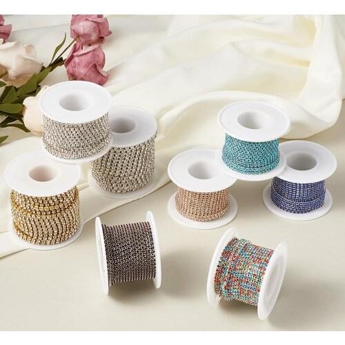 About 10yards/roll Grade A Brass Rhinestone Strass Chains 2mm with Spool Rhinestone Cup Chain about 2880pcs Rhinestone/bundle