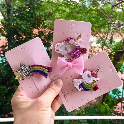 Fashion Unicorn Gilter Cartoon Hairgrip Star Bowknot Hairpins Colorful Rainbow Hair Clips for Girls Barrettes Hair Accessories