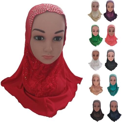 Islamic Amira Kids Girls Muslim Hijab Scarf Head Wrap Cover Cap Paryer Hat Underscarf Arab Shawl Turban Stole Neck Cover Fashion