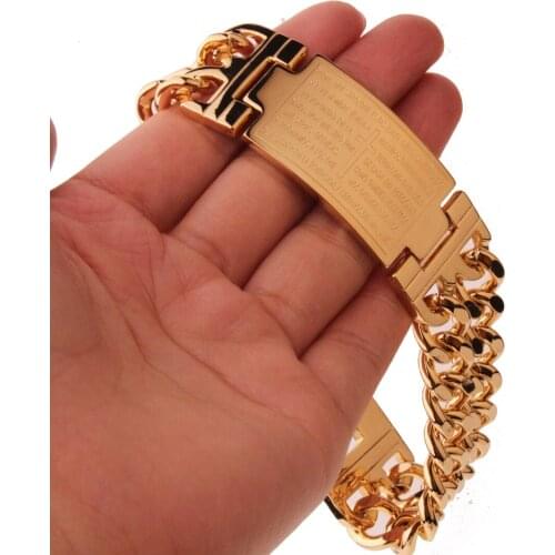 Granny Chic Mens High Quality 23mm Wide 316L Stainless Steel Jewelry Gold Color Double Hand Chain Bracelet For Male