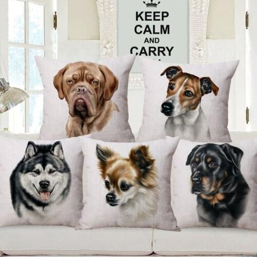 Hand Painting Dogs Cushion Covers Parson Russell Terrier Husky Mastiff Beauceron Dachshund Dog Print Linen Pillow Case