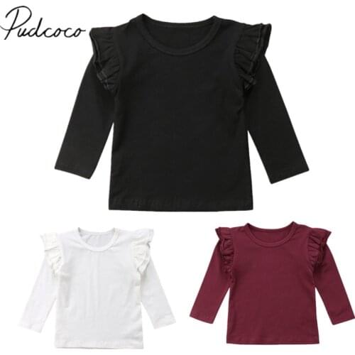 2018 Brand New Toddler Baby Girls Autumn Clothes Tops Long Sleeve Pullover Ruffles Solid Cotton T-Shirts Tops Outfit 6M-5Y