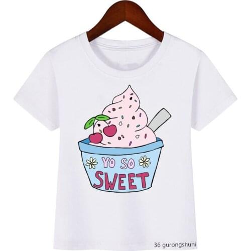 2021 New Products Boys/girls T-shirt Cute Milk Tea and Ice Cream Cartoon Print T Shirt Custom Summer Tops Children Clothing