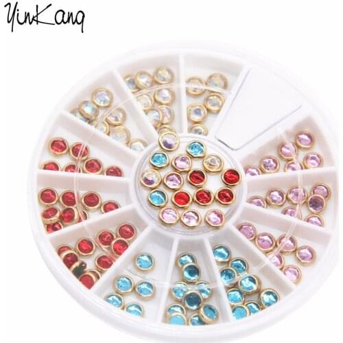 2016New 4 color mixture Color 3D Nail Art Tips Gems Crystal Glitter Rhinestone DIY Nail Decoration Wheel