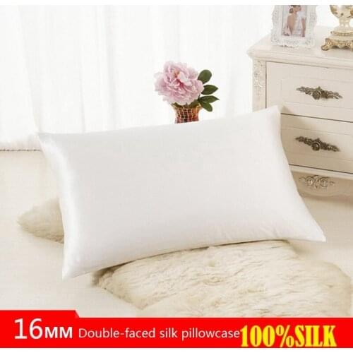 Pure Color Double Sided Silk Pillowcase 100% Mulberry Silk Pillowcase 16mm Single Silk Simple Pillow Case 76x51CM 1 Pc