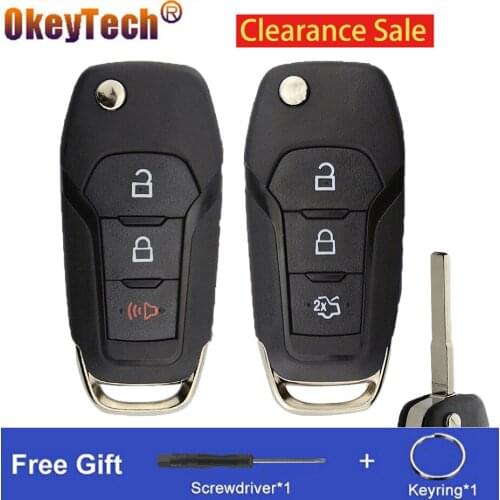 Okeytech 3 Buttons Flip Folding Key Replacement For Ford Fusion Edge Explorer 2013-2015 Remote Control Car Key Shell Case HU101