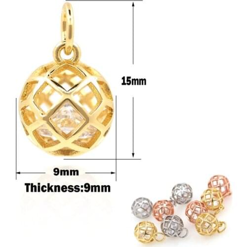 Micropavé Hollow Ball Pendant,Gold Ball Necklace,Metal Brass Gold-Plated Ball Beads,DIY Jewelry Making Accessories, 15x9x9mm