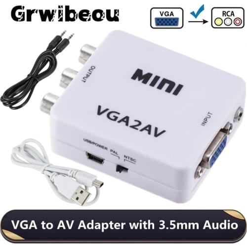 Grwibeou 1080P Mini VGA to AV Converter Adapter with 3.5mm Audio Cable VGA to AV HD Converter For PC to TV HD Computer to TV Hot