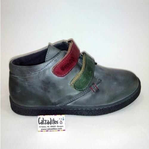 Booties for boy leather in gray with double velcro, of Nens