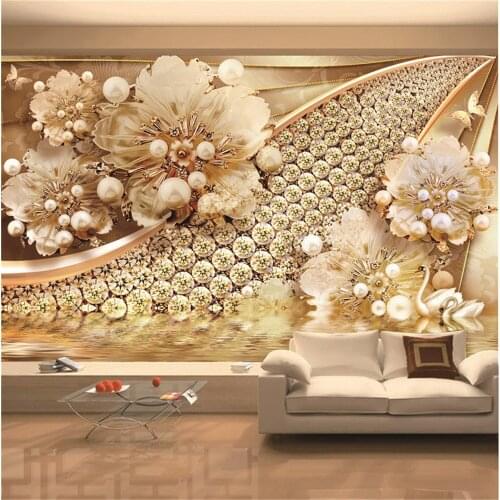 Custom 3d Mural Wallpaper Diamond Jewel Swan Lake Cornucopia TV Background Wall Painting Wallpaper
