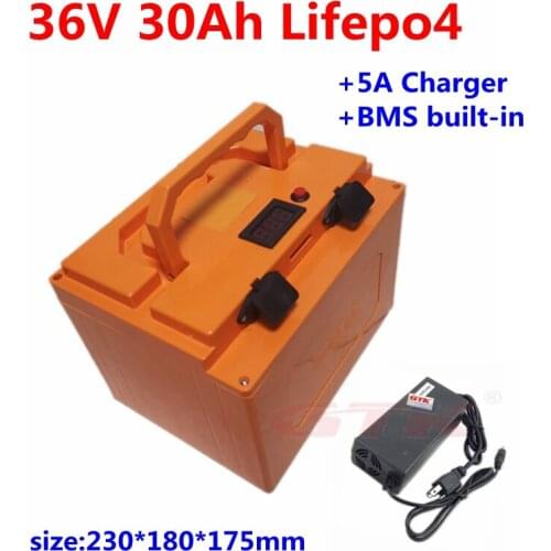 Portable 36v 30ah lifepo4 battery with BMS with Waterproof case for ebike Outdoor solar boat motor UPS power+43.8V 5A charger