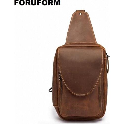 High Quality Cowhide Simple Vintage Chest Bag Genuine Leather Mens Shoulder Messenger Belt Bag Casual Sports Waist Packs ZH-116