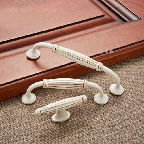 Ivory White Black Wardrobe Dresser Handles Zinc Alloy Antique Kitchen Cupboard Hardware European Fashion Drawer Cabinet Pulls