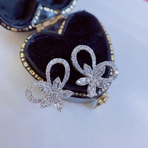 Aazuo 18K Orignal White Gold Real Natrual Diamonds 0.55ct Fairy Butterfly Earring gifted for Women&Lady Wedding Party