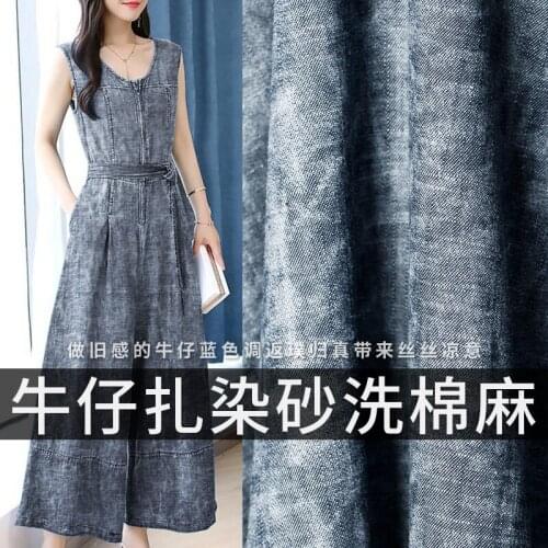 Blue heart if snow sand wash cotton hemp tie dyed denim shirt skirt soft drape fabric clothing fabric summer