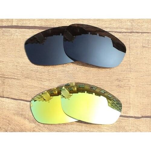 Vonxyz 2 Pairs Stealth Black & 24K Mirror Polycarbonate Replacement Lenses for-Oakley Split Jacket Frame