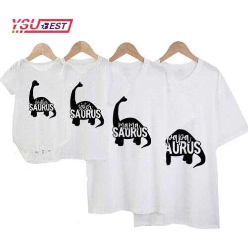 Family Matching Clothes 2021 Family Look Cartoon Dinosaur T-shirt Mommy and Me Clothes Boys Clothes Matching Outfits T-shirt