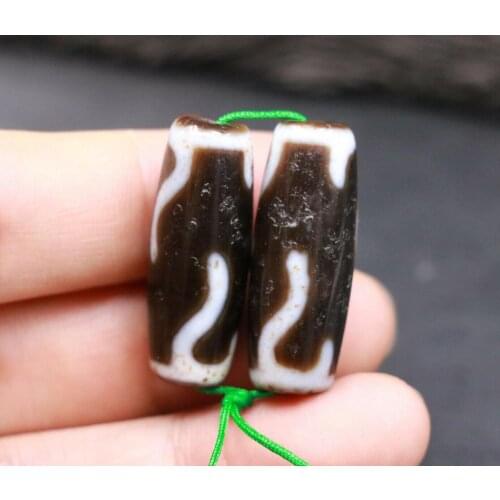 Treasure Pair of Magic Power Tibetan Old Agate Ruyi Hook Totem dZi Bead